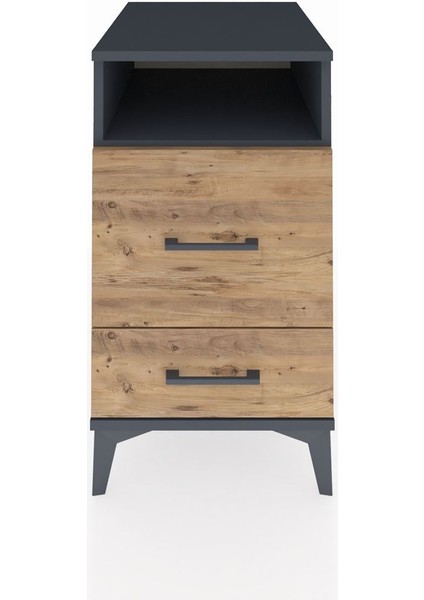 Kronos Komodin Tek Raflı 2 Çekmeceli 44X59X80 Antrasit-Çam