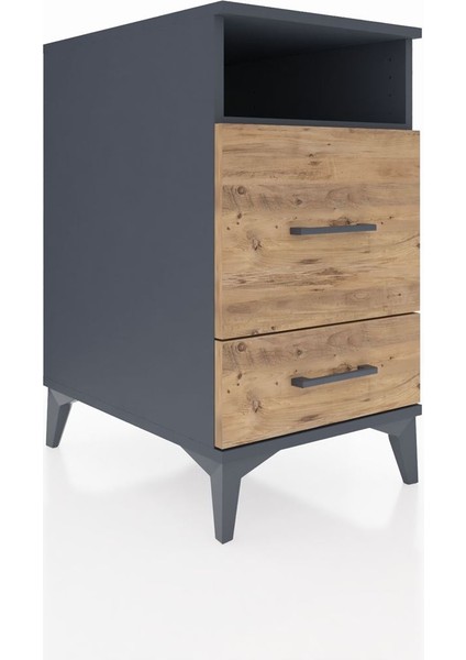 Kronos Komodin Tek Raflı 2 Çekmeceli 44X59X80 Antrasit-Çam fiyatları