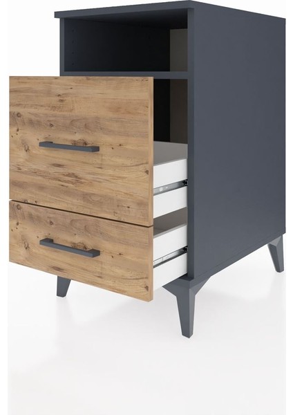 Kronos Komodin Tek Raflı 2 Çekmeceli 44X59X80 Antrasit-Çam fırsatları