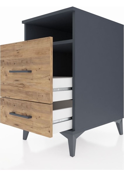 Kronos Komodin Tek Raflı 2 Çekmeceli 44X59X80 Antrasit-Çam indirimleri