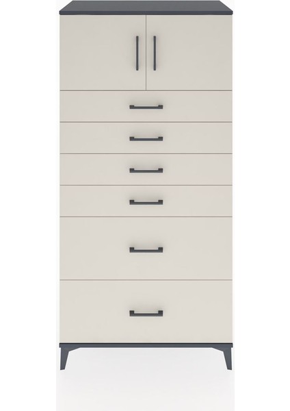 Hyperion Dolap Tek Raflı 6 Çekmeceli 2 Kapaklı 88X44X182 Antrasit-Aytaşı