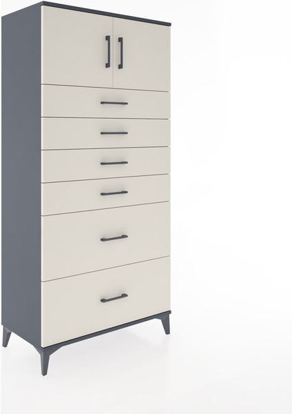 Hyperion Dolap Tek Raflı 6 Çekmeceli 2 Kapaklı 88X44X182 Antrasit-Aytaşı fiyatları