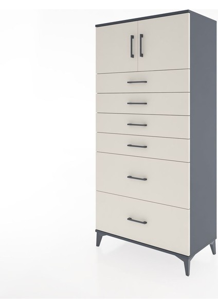 Hyperion Dolap Tek Raflı 6 Çekmeceli 2 Kapaklı 88X44X182 Antrasit-Aytaşı modelleri