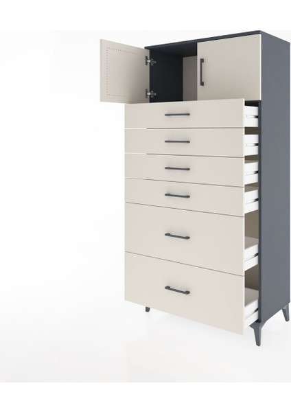 Hyperion Dolap Tek Raflı 6 Çekmeceli 2 Kapaklı 88X44X182 Antrasit-Aytaşı fırsatları