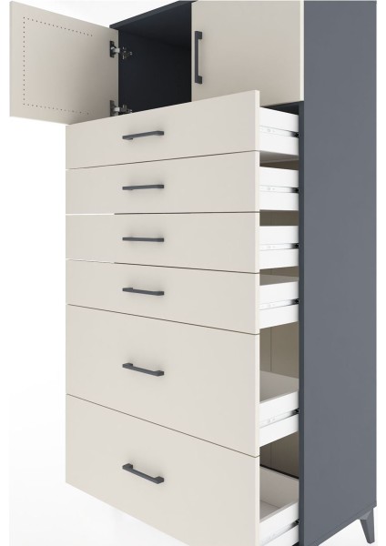 Hyperion Dolap Tek Raflı 6 Çekmeceli 2 Kapaklı 88X44X182 Antrasit-Aytaşı indirimleri