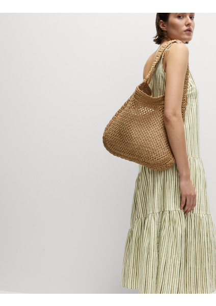 Keten Karışımlı Bağlamalı Askılı Midi Elbise modelleri