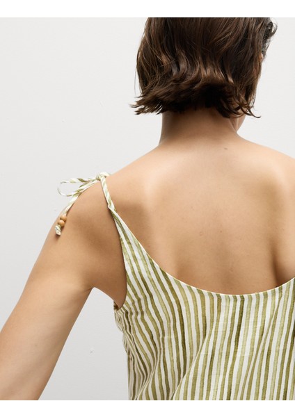 Keten Karışımlı Bağlamalı Askılı Midi Elbise fırsatları