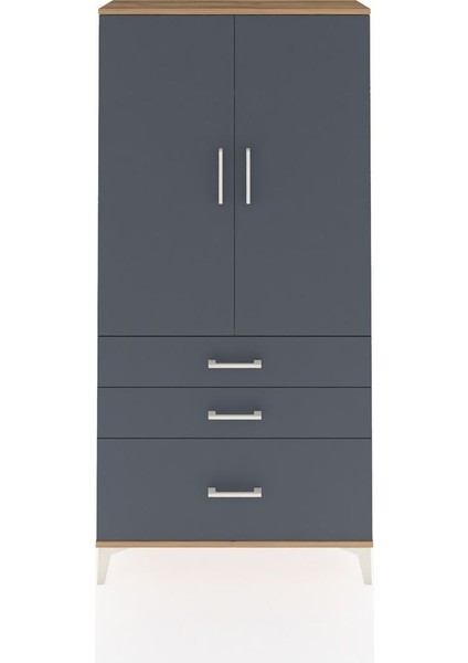 Arges Dolap 3 Raflı 3 Çekmeceli 2 Kapaklı 88X30X182 Çam-Antrasit