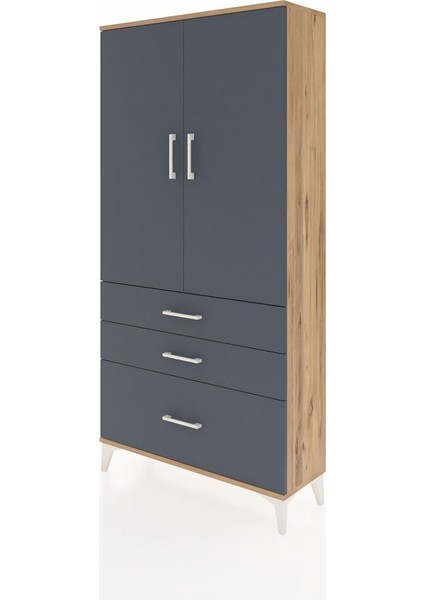 Arges Dolap 3 Raflı 3 Çekmeceli 2 Kapaklı 88X30X182 Çam-Antrasit modelleri