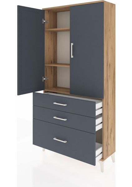 Arges Dolap 3 Raflı 3 Çekmeceli 2 Kapaklı 88X30X182 Çam-Antrasit fırsatları