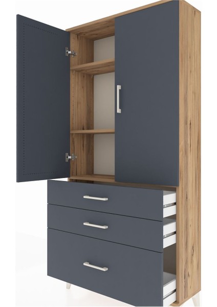 Arges Dolap 3 Raflı 3 Çekmeceli 2 Kapaklı 88X30X182 Çam-Antrasit indirimleri