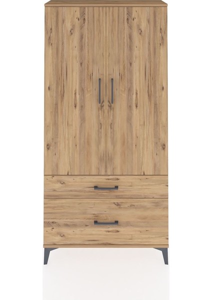 Arges Dolap 4 Raflı 2 Çekmeceli 2 Kapaklı 88X30X182 Çam-Çam