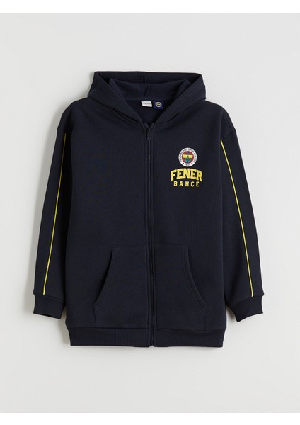 Yeni Sezon Kapüşonlu Fenerbahçe Baskılı Erkek Çocuk Fermuarlı Sweatshirt