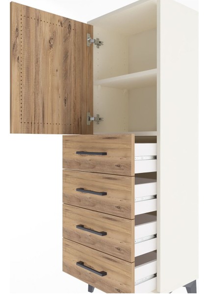 Arges Dolap 2 Raflı 4 Çekmeceli Tek Kapaklı 44X30X134 Aytaşı-Çam indirimleri