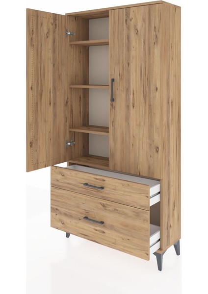 Arges Dolap 4 Raflı 2 Çekmeceli 2 Kapaklı 88X30X182 Çam-Çam fırsatları
