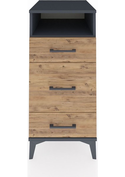 Kronos Komodin Tek Raflı 3 Çekmeceli 44X59X96 Antrasit-Çam