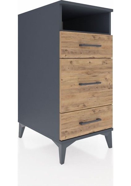 Kronos Komodin Tek Raflı 3 Çekmeceli 44X59X96 Antrasit-Çam fiyatları