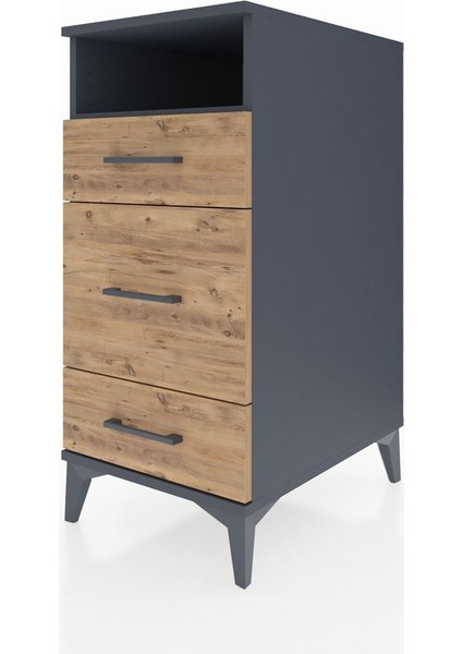Kronos Komodin Tek Raflı 3 Çekmeceli 44X59X96 Antrasit-Çam modelleri