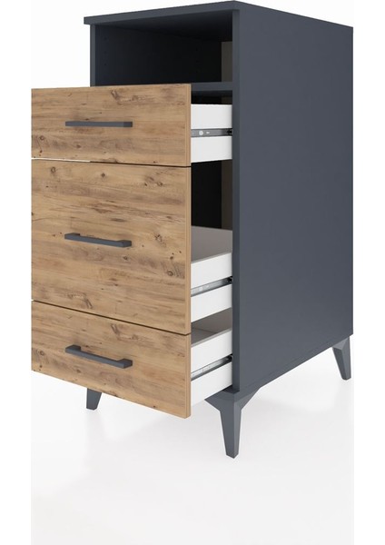 Kronos Komodin Tek Raflı 3 Çekmeceli 44X59X96 Antrasit-Çam fırsatları