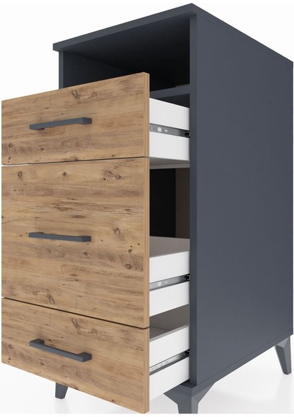 Kronos Komodin Tek Raflı 3 Çekmeceli 44X59X96 Antrasit-Çam indirimleri