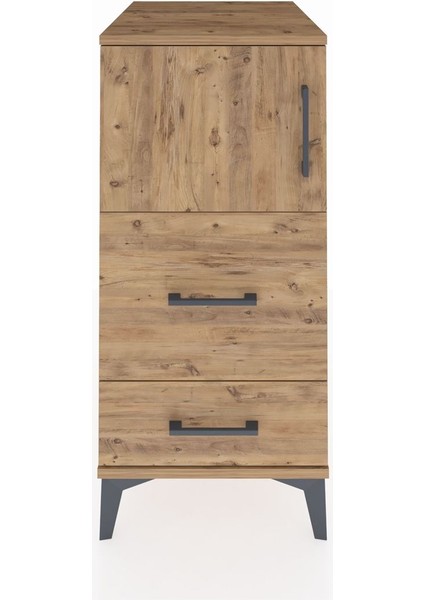 Kronos Komodin Tek Raflı 2 Çekmeceli Tek Kapaklı 44X59X96 Çam-Çam