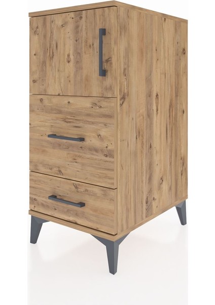 Kronos Komodin Tek Raflı 2 Çekmeceli Tek Kapaklı 44X59X96 Çam-Çam modelleri