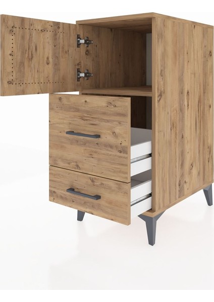 Kronos Komodin Tek Raflı 2 Çekmeceli Tek Kapaklı 44X59X96 Çam-Çam fırsatları