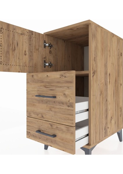 Kronos Komodin Tek Raflı 2 Çekmeceli Tek Kapaklı 44X59X96 Çam-Çam indirimleri