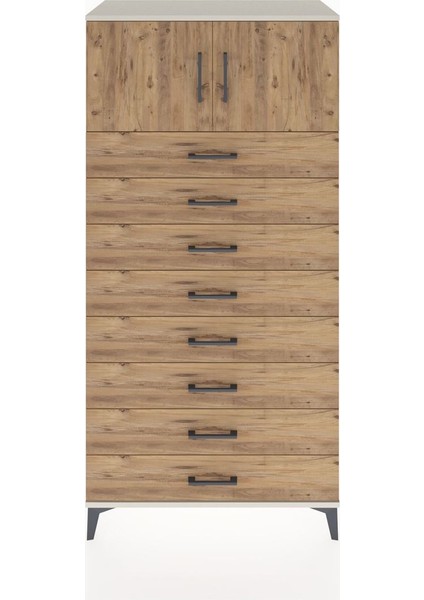 Hyperion Dolap Tek Raflı 8 Çekmeceli 2 Kapaklı 88X44X182 Aytaşı-Çam