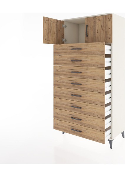 Hyperion Dolap Tek Raflı 8 Çekmeceli 2 Kapaklı 88X44X182 Aytaşı-Çam fırsatları