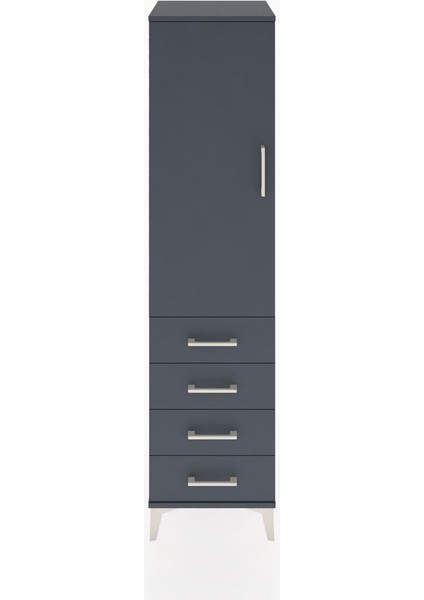 Hyperion Dolap 2 Raflı 4 Çekmeceli Tek Kapaklı 44X44X182 Antrasit-Antrasit
