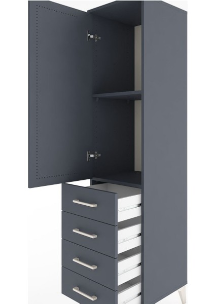 Hyperion Dolap 2 Raflı 4 Çekmeceli Tek Kapaklı 44X44X182 Antrasit-Antrasit indirimleri