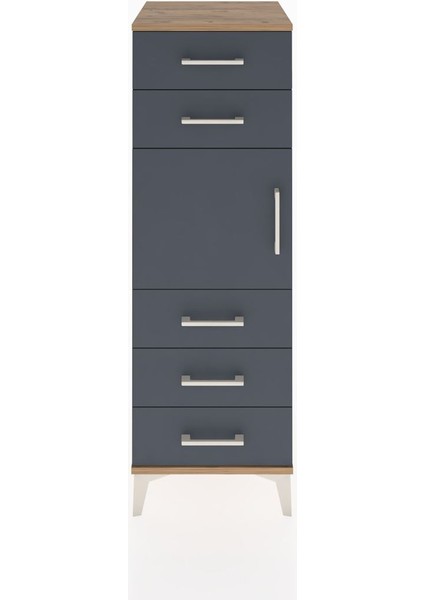 Hyperion Dolap Tek Raflı 5 Çekmeceli Tek Kapaklı 44X44X134 Çam-Antrasit