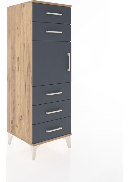 Hyperion Dolap Tek Raflı 5 Çekmeceli Tek Kapaklı 44X44X134 Çam-Antrasit fiyatları