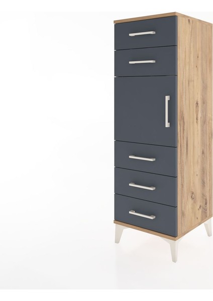 Hyperion Dolap Tek Raflı 5 Çekmeceli Tek Kapaklı 44X44X134 Çam-Antrasit modelleri