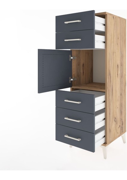 Hyperion Dolap Tek Raflı 5 Çekmeceli Tek Kapaklı 44X44X134 Çam-Antrasit fırsatları