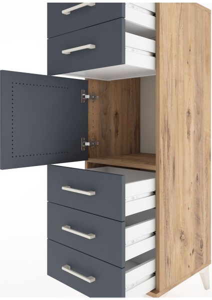 Hyperion Dolap Tek Raflı 5 Çekmeceli Tek Kapaklı 44X44X134 Çam-Antrasit indirimleri