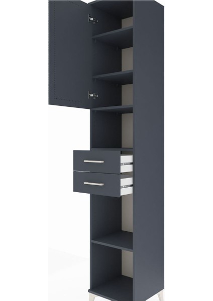 Hyperion Dolap 5 Raflı 2 Çekmeceli Tek Kapaklı 44X44X243 Antrasit-Antrasit indirimleri