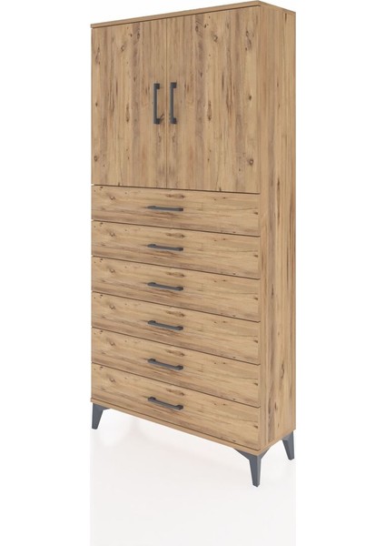 Arges Dolap 2 Raflı 6 Çekmeceli 2 Kapaklı 88X30X182 Çam-Çam modelleri