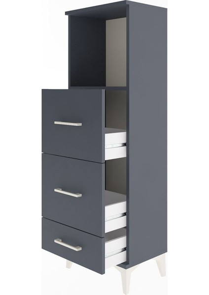 Arges Dolap Tek Raflı 3 Çekmeceli 44X30X134 Antrasit-Antrasit fırsatları