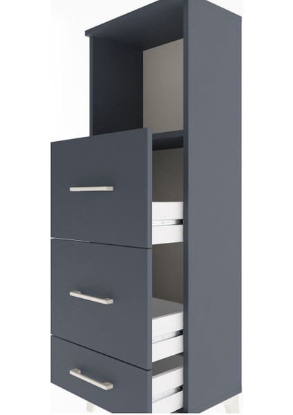 Arges Dolap Tek Raflı 3 Çekmeceli 44X30X134 Antrasit-Antrasit indirimleri