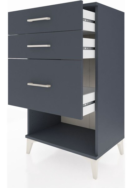 Hyperion Komodin 3 Çekmeceli 60X44X106 Antrasit-Antrasit fırsatları
