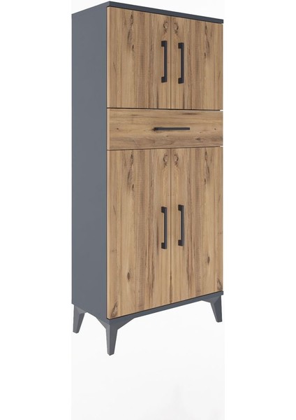 Arges Dolap 2 Raflı Tek Çekmeceli 4 Kapaklı 60X30X134 Antrasit-Çam fiyatları