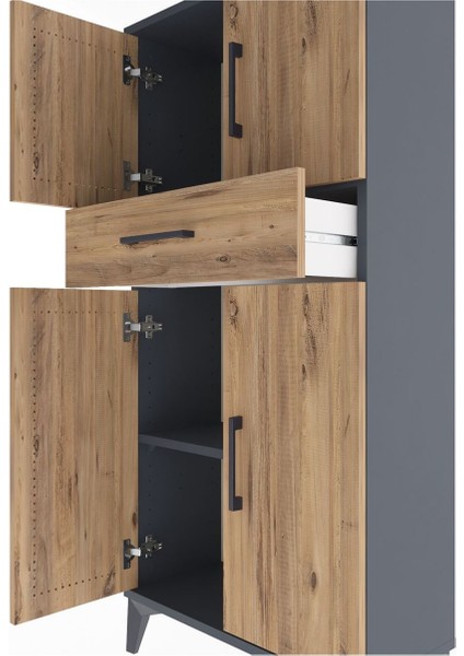 Arges Dolap 2 Raflı Tek Çekmeceli 4 Kapaklı 60X30X134 Antrasit-Çam indirimleri