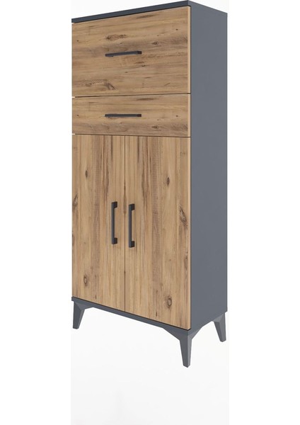 Arges Dolap Tek Raflı 2 Çekmeceli 2 Kapaklı 60X30X134 Antrasit-Çam modelleri