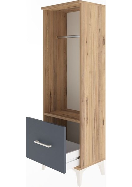Arges Dolap Tek Raflı Tek Çekmeceli Tek Askılı 44X30X134 Çam-Antrasit fırsatları