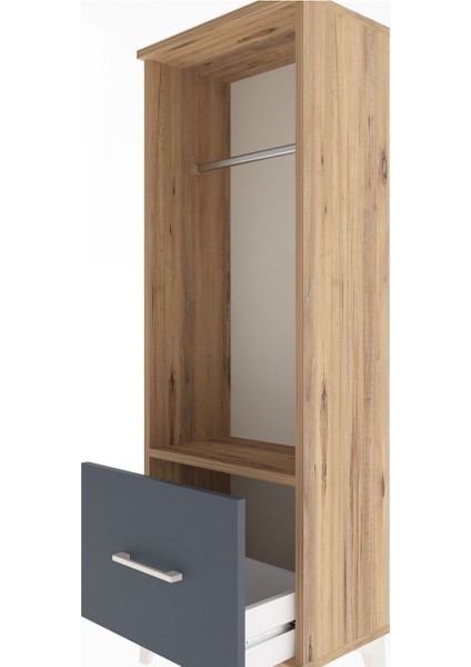 Arges Dolap Tek Raflı Tek Çekmeceli Tek Askılı 44X30X134 Çam-Antrasit indirimleri