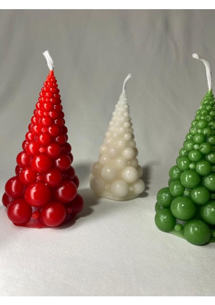 3 Lü Yılbaşı Mumu - Bubble Ağaç Mum - Dekoratif Mum - Yılbaşı Konsept Mumları