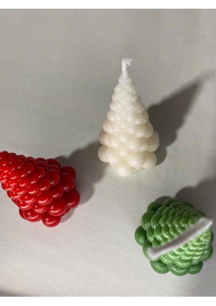 3 Lü Yılbaşı Mumu - Bubble Ağaç Mum - Dekoratif Mum - Yılbaşı Konsept Mumları