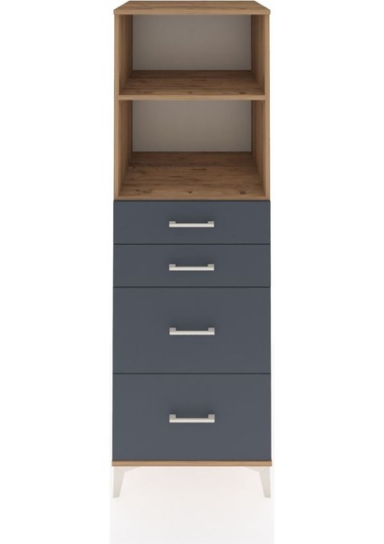 Kronos Dolap 2 Raflı 4 Çekmeceli 60X59X182 Çam-Antrasit